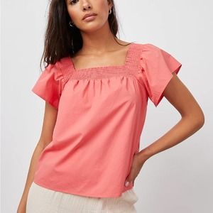 Rails | Sonora Square Neck Organic Cotton Blouse in Spiced Coral Size Large